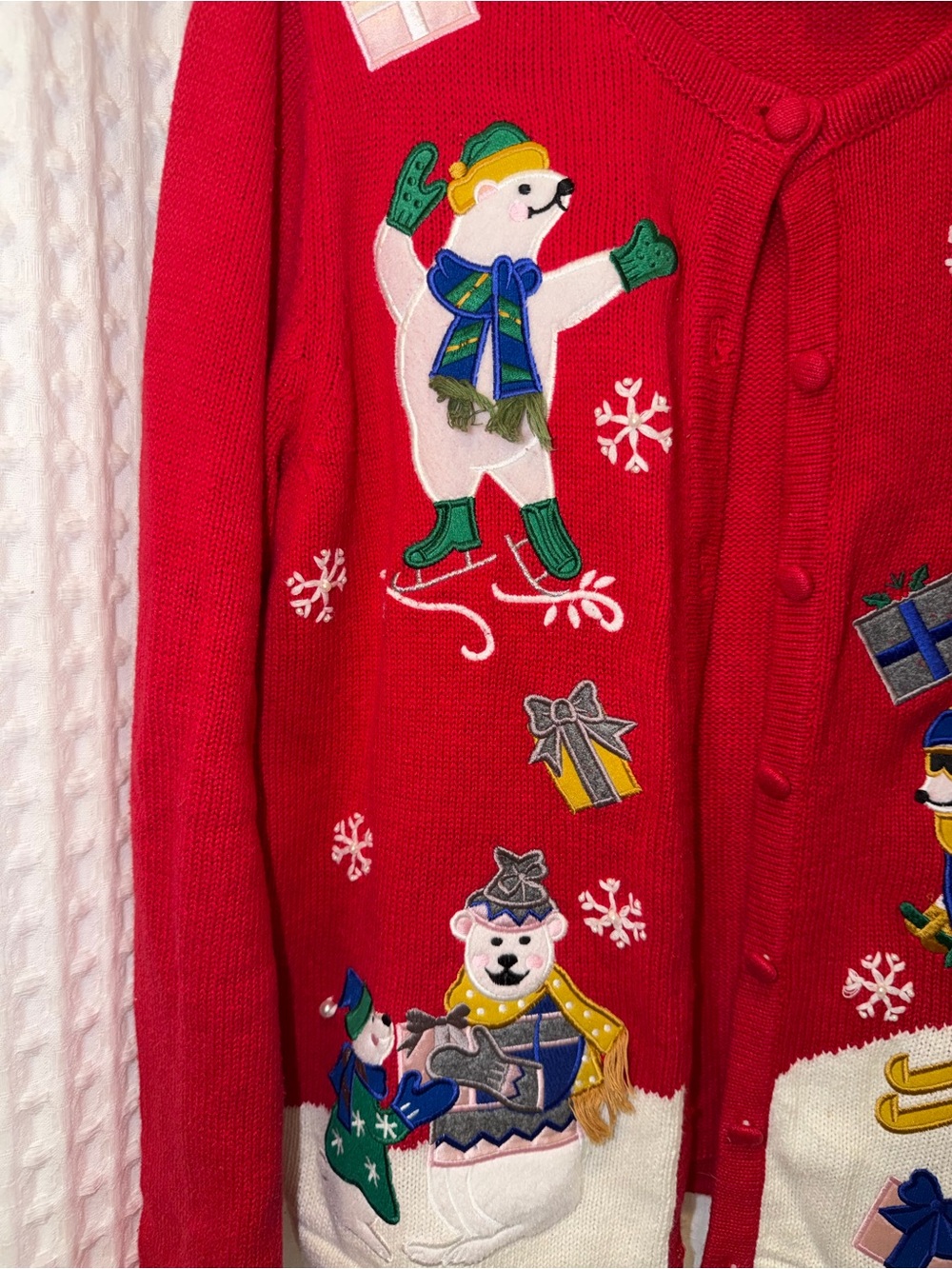Bechamel Red Holiday Embroidered Button-Front Cardigan - Picture 3 of 5